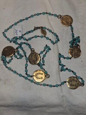 Julio Designs Turquoise Beaded Long Equestrian Horseshoe Coin Necklace